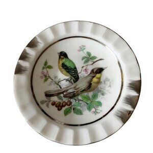 Vintage Hand Painted Birds Porcelain Small Tray Dish Trinket Made in Japan